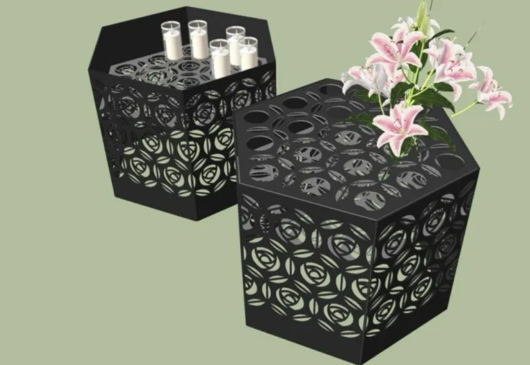 MINNELUND VASE OG LYSHOLDER HEXAGON "ROSE" H 49 CM