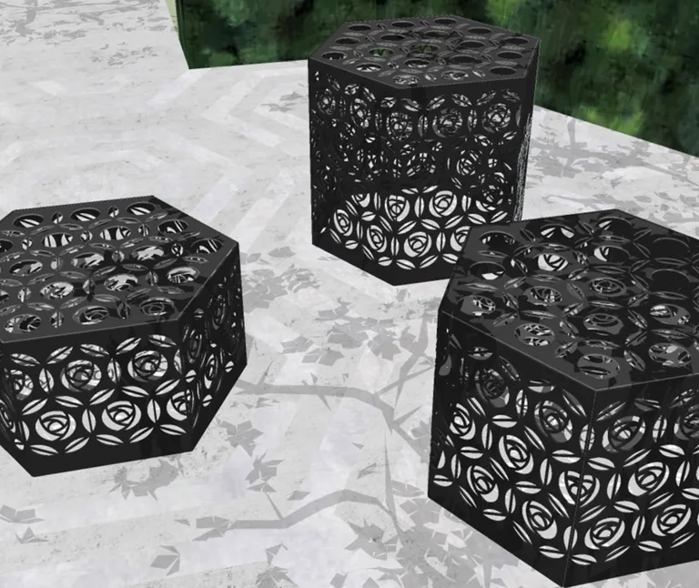 MINNELUND VASE OG LYSHOLDER HEXAGON "ROSE" H 49 CM